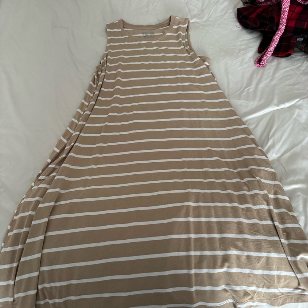 Time and Tru Tan and White Striped Maxi Dress